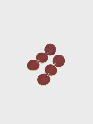Earrings in reclaimed leather wine red - 3 circles