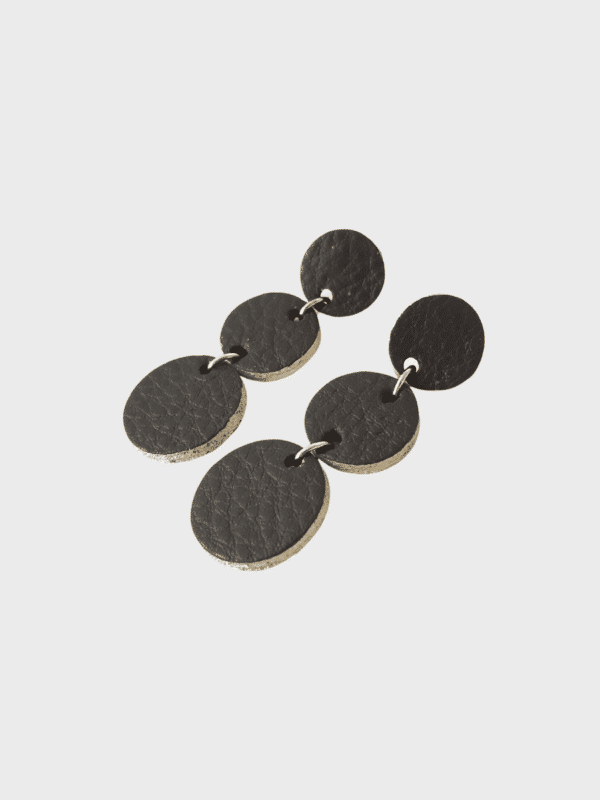 Dark brown leather earrings with a golden edge - 3 circles