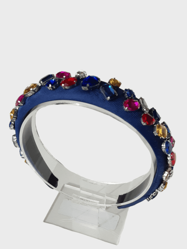 Blue satin headband with Swarovski crystals