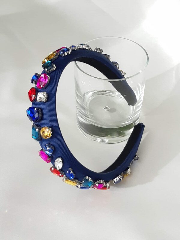 Blue satin headband with Swarovski crystals