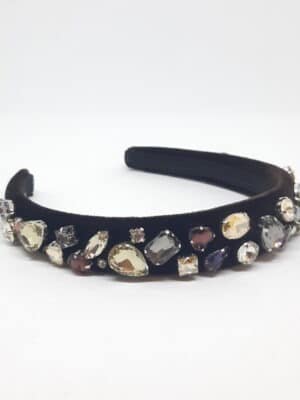 Brown velvet headband with yellow and brown Swarovski crystals