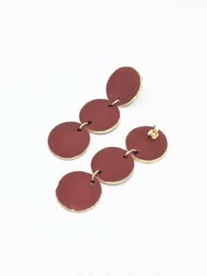 Earrings in reclaimed leather wine red - 3 circles