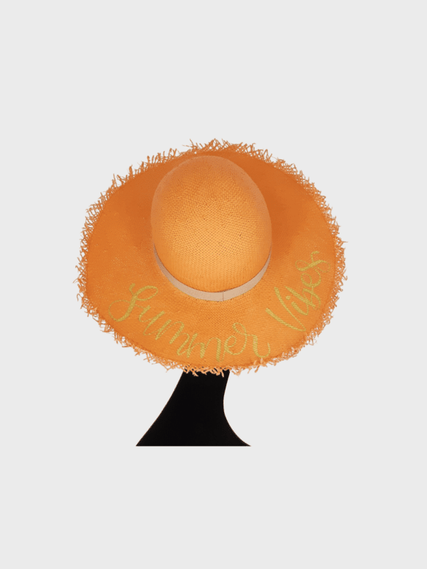 Summerhat with quote and frayed brim in orange