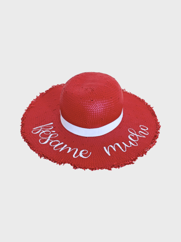 Summerhat with quote and frayed brim in red