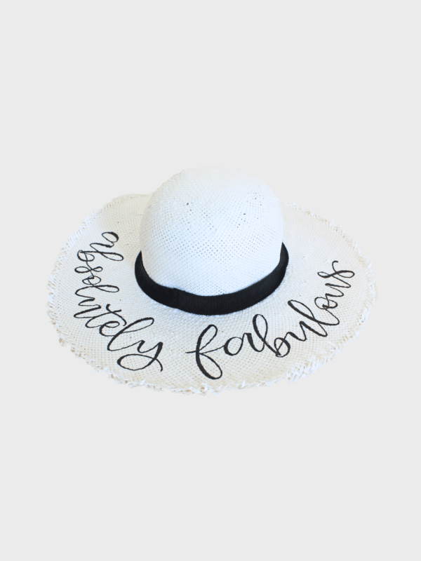 Summerhat with black quote and frayed brim in white