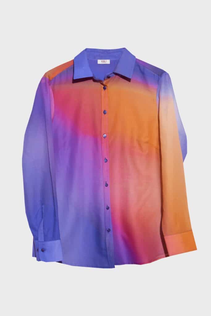 Patsy by K&J is a button up with purple and orange gradient