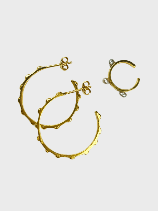 Gold Royal Hoops & Crown Cuff - Set of 3