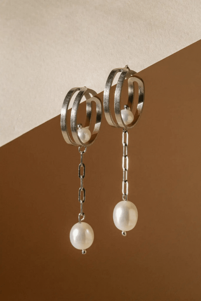 Pearl Hoop & Chain Earrings by AR.M - Dressr