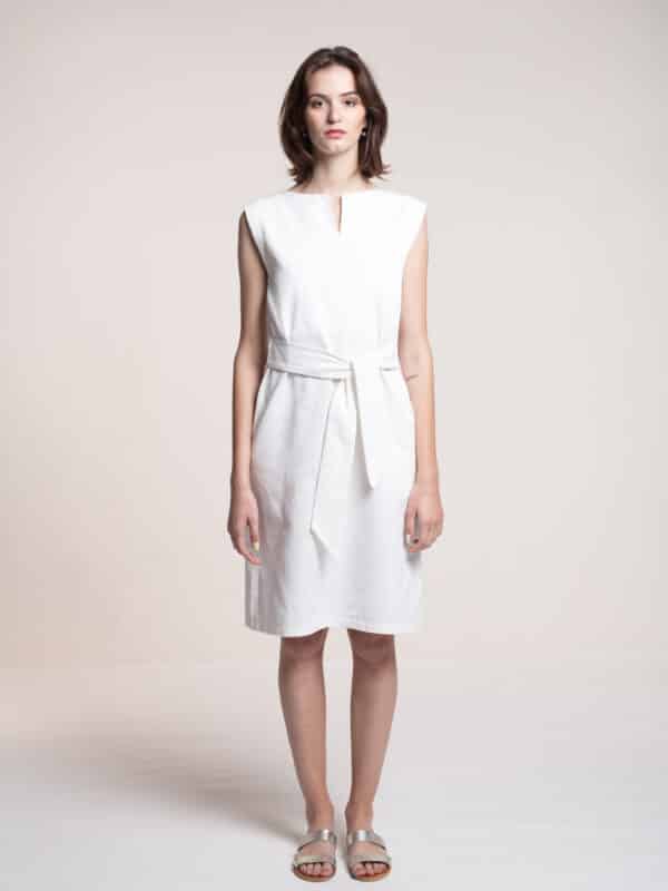 Denim dress with a belt