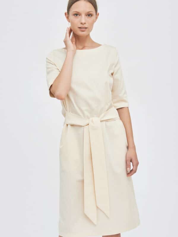 Gabardine dress with a belt