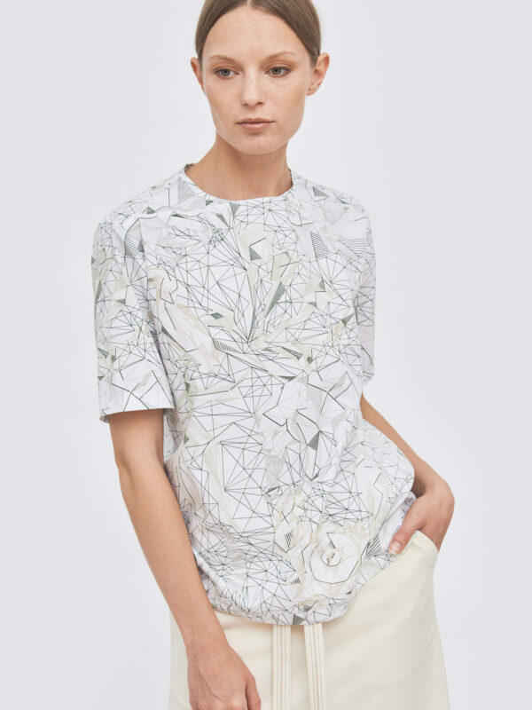 Straight neckline detail blouse