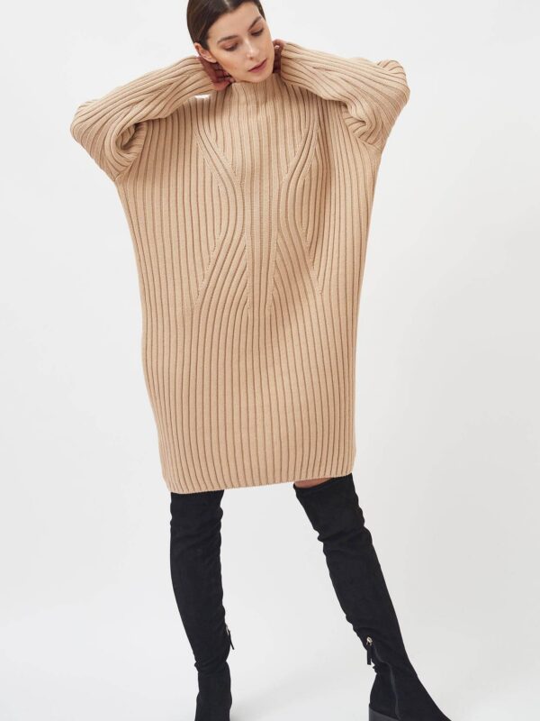 Knitted high boat neck dress